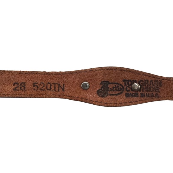 Justin Boots Western Concho Belt Leather Brown Silver Plate Women 28 Vintage - Picture 7 of 10